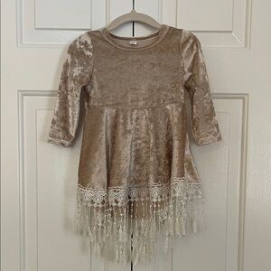 Elegant Velvet Kids Dress with Lace Trim